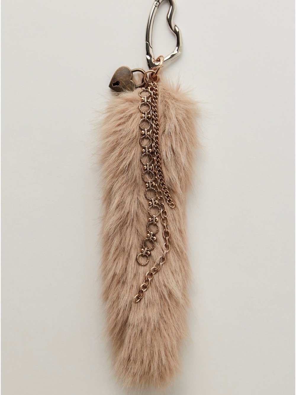 Free People Taupe Faux Fur Pom Keyring with Gold Chains